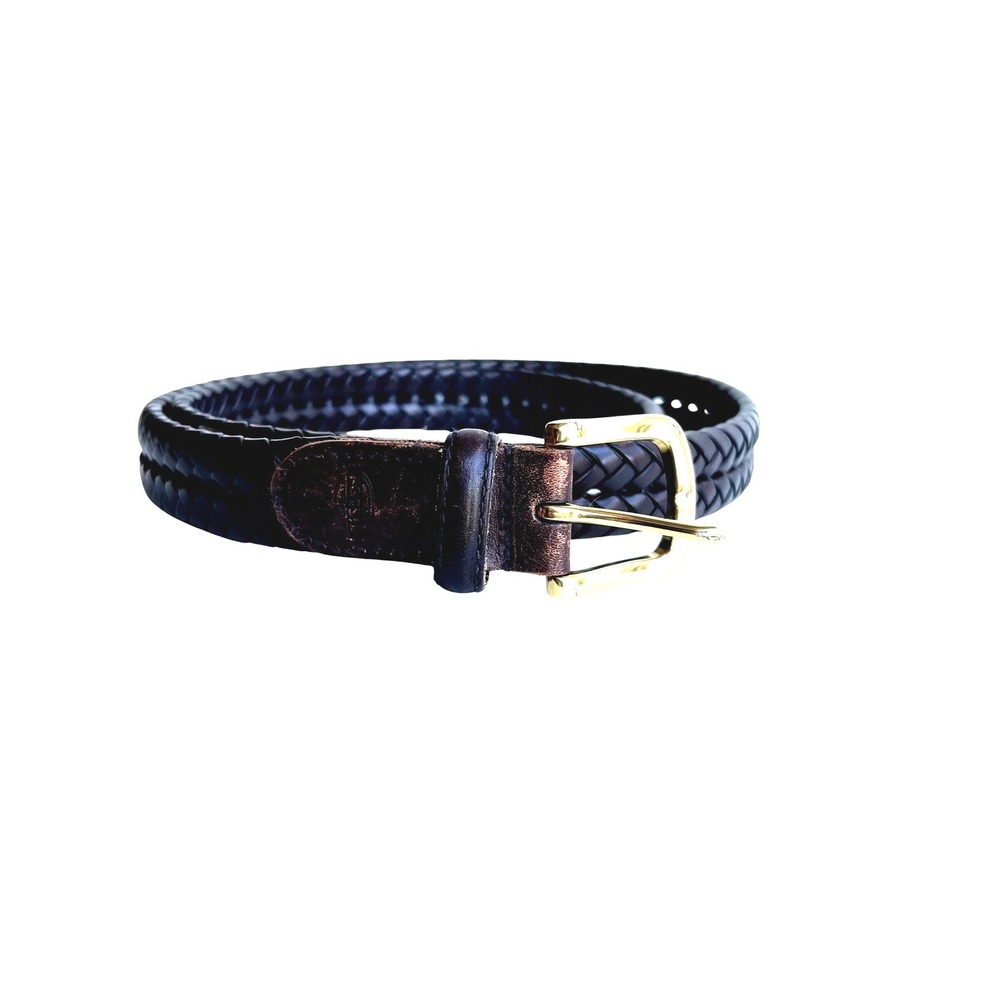 Fossil Braided Leather Belt Dark Brown Woven Gold Buckle Mens Size 38